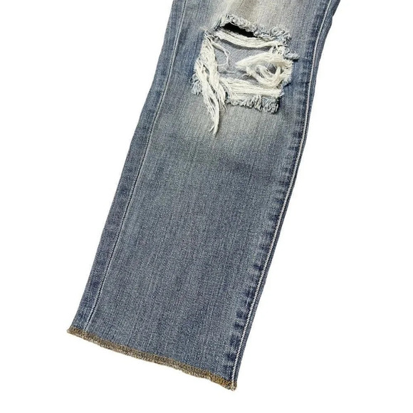 L’Agence Jeans Audrina Size 25 Blue Destructed Knee Crop Straight Leg Denim - Picture 5 of 11